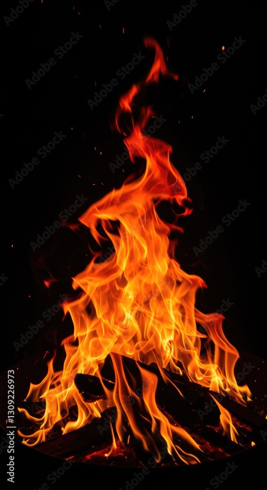 High-resolution flames burning against a black background. High-resolution flames burning against a black background.