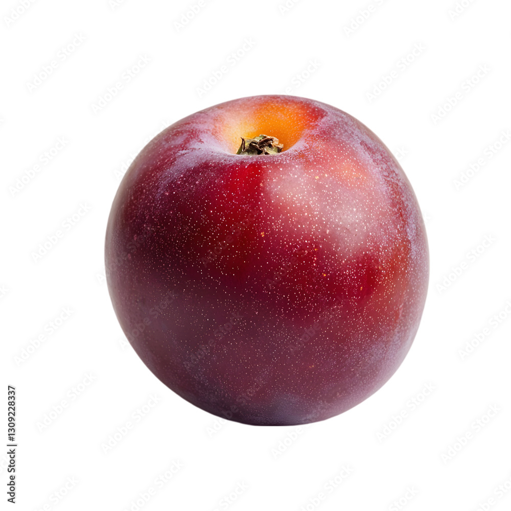 Obraz premium Juicy red cherry plum isolated on white background food photography studio setting high-quality image for culinary use
