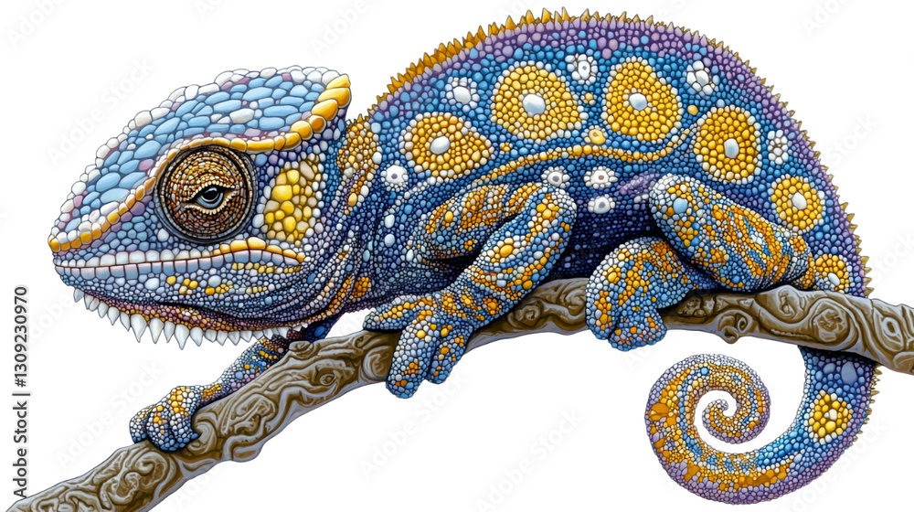 Fototapeta premium A lizard on a branch, highlighted on a transparent background.