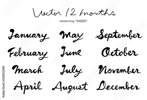 筆文字 手書き 12カ月 Vector 12 months BK Handwriting “SHODO” 