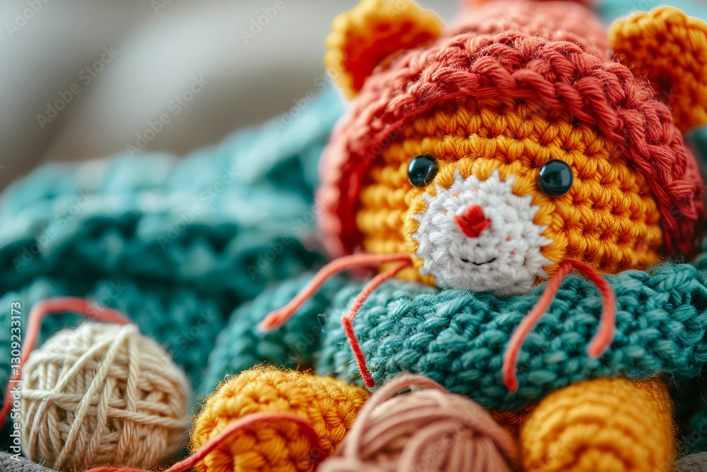 Plush handmade toys on shelf made generative AI