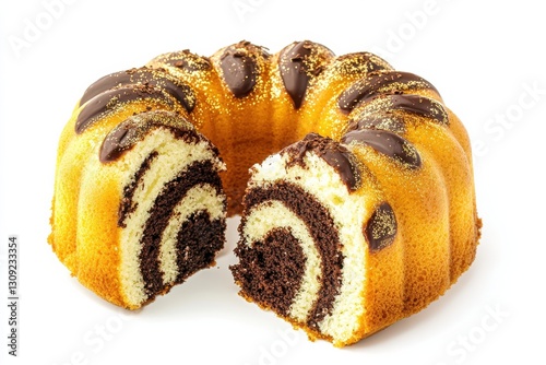Delicious Chocolate and Vanilla Marble Bundt Cake on White Background