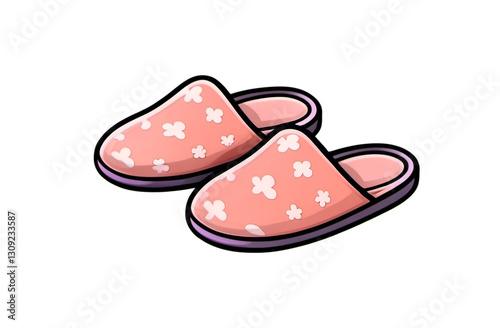 Cozy indoor relaxation with pink floral slippers home environment illustration warm ambience playful concept