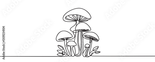 Continuous one line drawing of mushroom. Vector illustration