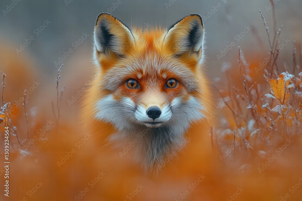 Obraz premium Fox gazing into the distance with warm autumn tones
