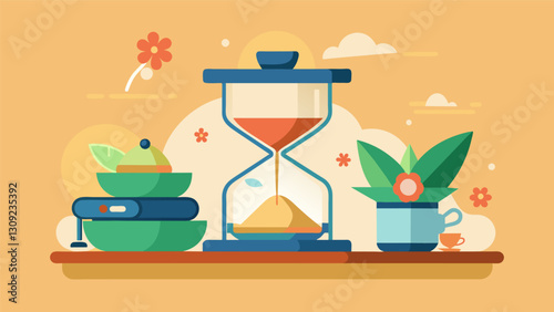 The use of a tea timer reminding participants to be mindful of time and to not rush through the ceremony or life itself.. Vector illustration