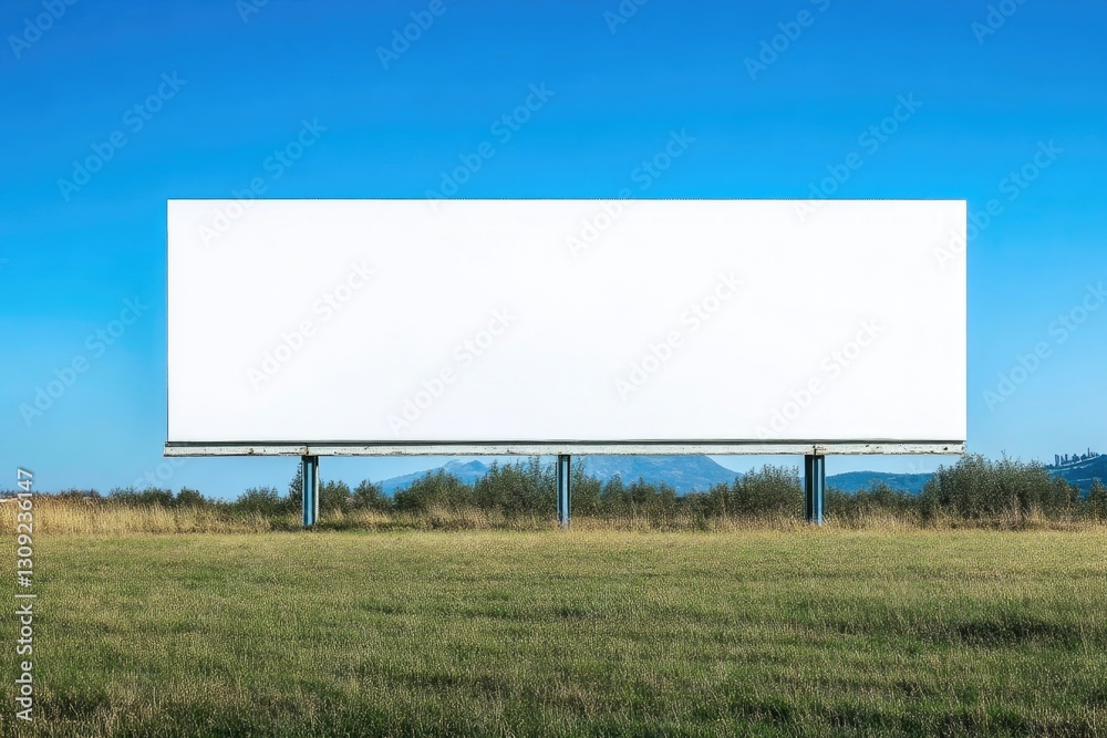 Billboard mockup on a calm grassy plain Billboard mockup on a calm grassy plain