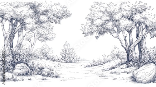 Wallpaper Mural Pencil sketch forest path, nature scene, artistic Torontodigital.ca