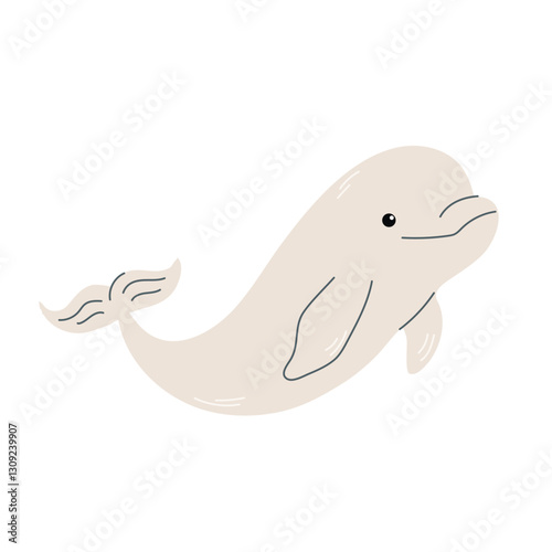 Beluga. Cute hand drawn whale isolated on white background. Flat vector illustration in children's style.