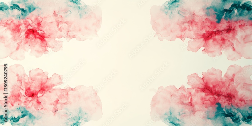 Fototapeta premium Abstract Pink and Teal Watercolor Floral Texture Background, Romantic and Dreamy Banner Design