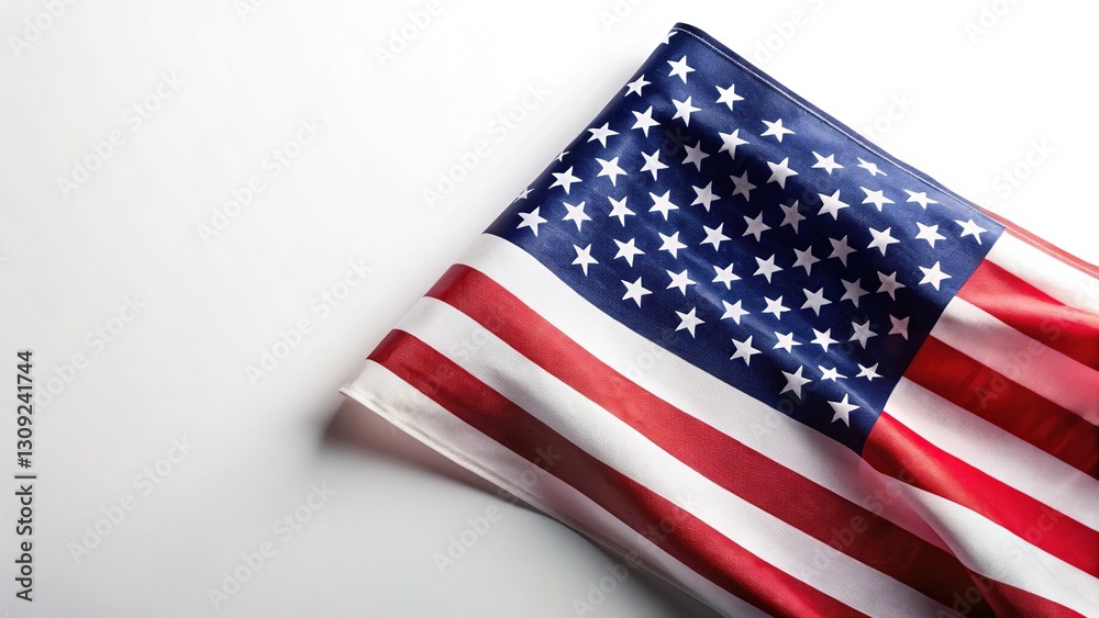 Obraz premium American Flag Flat Lay, Patriotic Stock Photo, USA Stars and Stripes, Clean Background, Copy Space