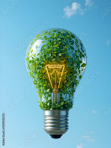 Eco-friendly LED bulb with solar panels. A clean energy solution for a greener future.
