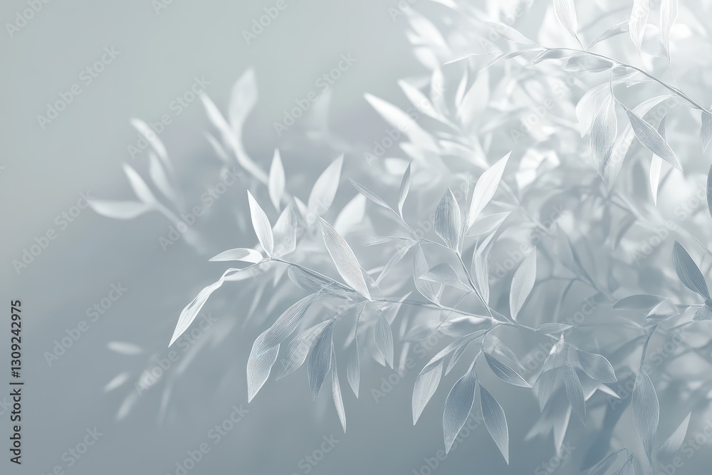 Subtle monochrome image features delicate branches with light leaves Subtle monochrome image features delicate branches with light leaves