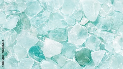 Translucent aqua blue sea glass close-up surface texture