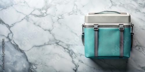 Bird's-Eye View: Stylish Cooler Bag on Marble - Perfect for Summer Adventures