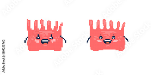 Two pixelated coral-shaped creatures with small arms, cheerful faces, and spiky tops, resembling a mix of sea life and fantasy characters