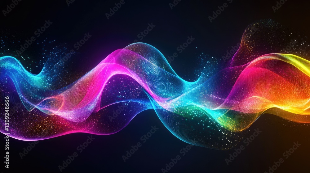 A colorful abstract 3D fluid motion effect with iridescent neon waves flowing dynamically against a dark backdrop. A colorful abstract 3D fluid motion effect with iridescent neon waves flowing dynamically against a dark backdrop.