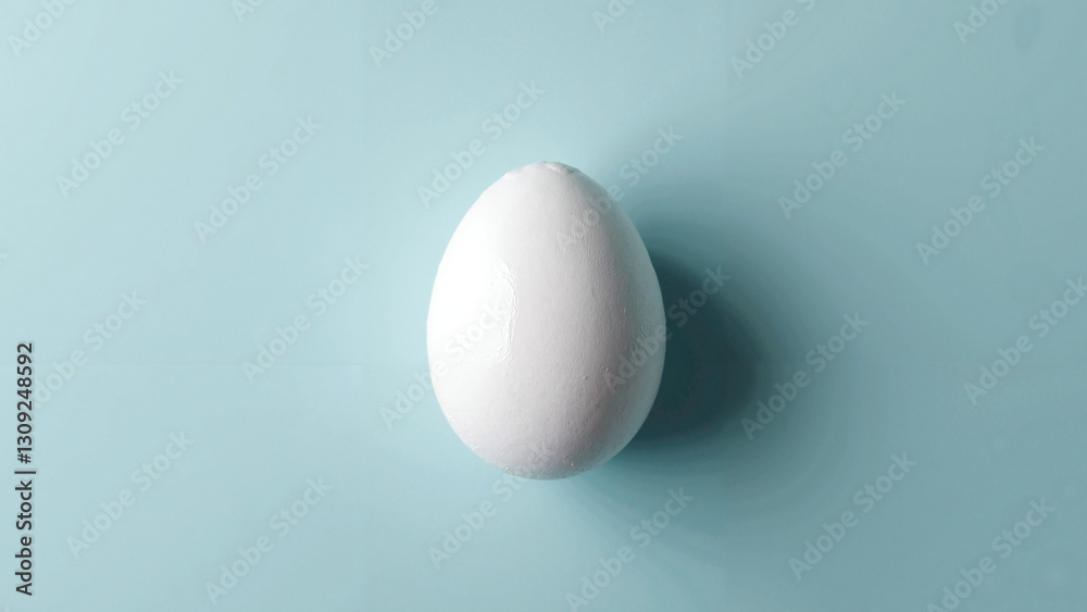 Pristine White Egg on Pale Blue Background: Perfect for Easter Marketing, Culinary Blogs, and Minimalist Branding Pristine White Egg on Pale Blue Background: Perfect for Easter Marketing, Culinary Blogs, and Minimalist Branding