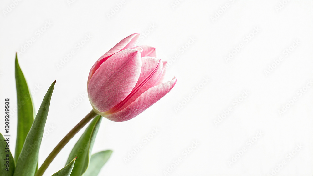 Elegant Pink Tulip on White Background: Perfect for Easter Promotions, Spring Wedding Invitations, and Seasonal Marketing Campaigns Elegant Pink Tulip on White Background: Perfect for Easter Promotions, Spring Wedding Invitations, and Seasonal Marketing Campaigns