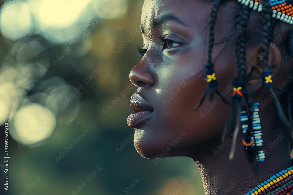 Close-Up Portrait of Native African Shaman with Tribal Face Paint and Feathered Headdress, Generative AI Close-Up Portrait of Native African Shaman with Tribal Face Paint and Feathered Headdress, Generative AI