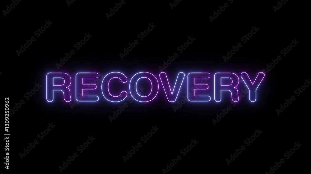recovery symbol. concept words recovery bright glowing neon effects, vibrant and colorful text animation on transparent background recovery symbol. concept words recovery bright glowing neon effects, vibrant and colorful text animation on transparent background