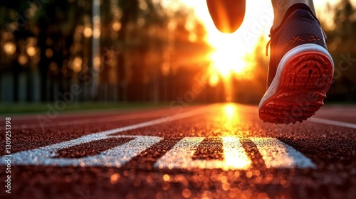 Runner's feet, sunset track race start
