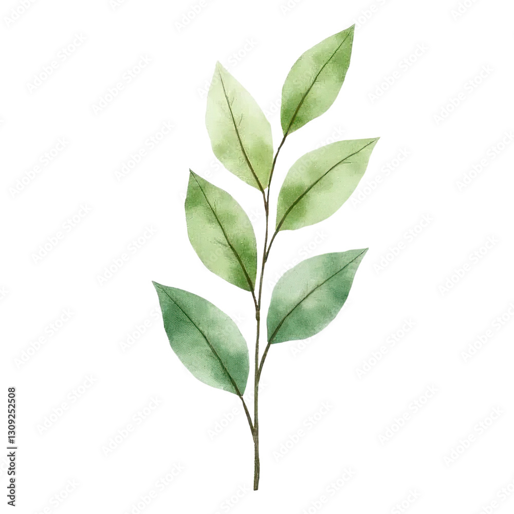 Watercolor botanical illustration of green leaves nature scene digital art tranquil environment close-up view Watercolor botanical illustration of green leaves nature scene digital art tranquil environment close-up view