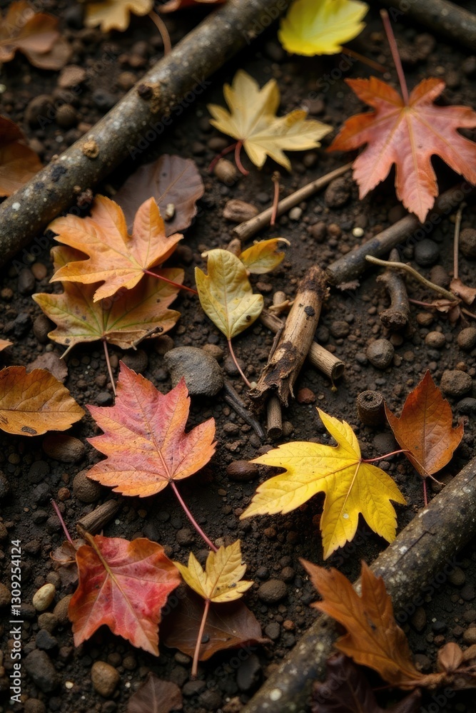 Forest floor litter with fallen leaves and twigs, earthy, wild Forest floor litter with fallen leaves and twigs, earthy, wild