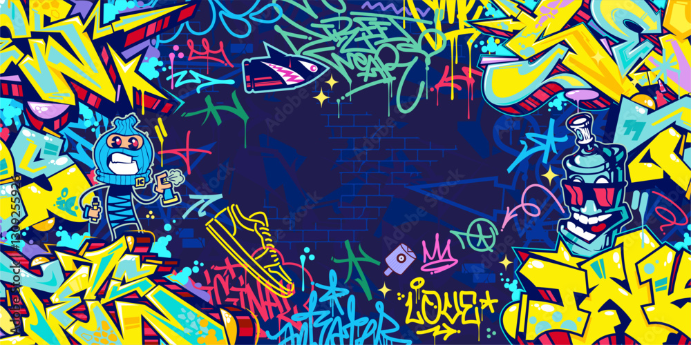 Obraz premium Funky Abstract Colorful Urban Street Art Graffiti Style Vector Illustration Background Template