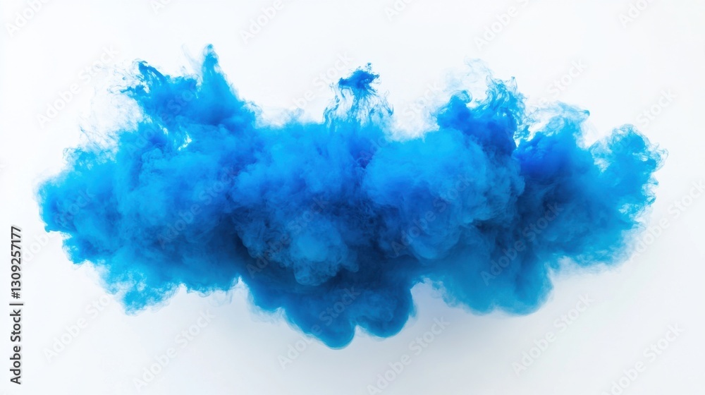 Vibrant blue ink cloud exploding on white background abstract art