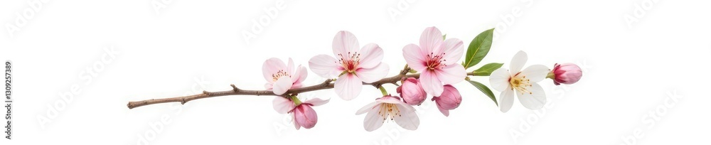 Single branch with flowers isolated on white background, greenery, abstract Single branch with flowers isolated on white background, greenery, abstract