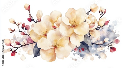 Wallpaper Mural Delicate watercolor painting featuring a beautiful arrangement of soft pastel colored flowers in bloom on a natural branching stem  The showcases the graceful romantic beauty of the natural flora Torontodigital.ca
