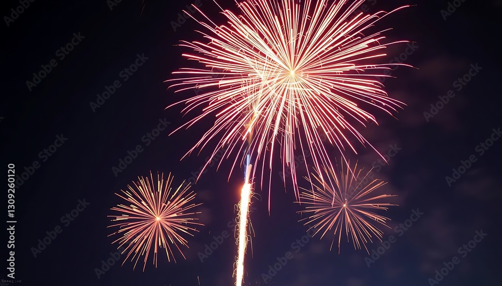 Spectacular Fireworks Display Exploding in the Dark Night Sky Spectacular Fireworks Display Exploding in the Dark Night Sky