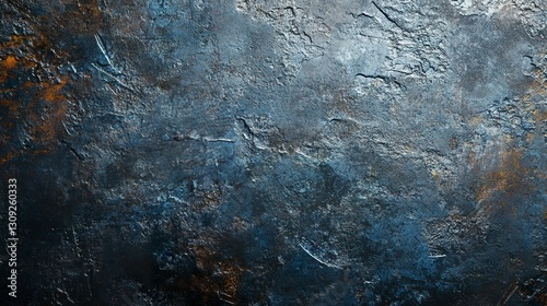 Rough industrial steel surface with visible imperfections and scratches, cold metallic tones, subtle light reflections adding depth, detailed focus 