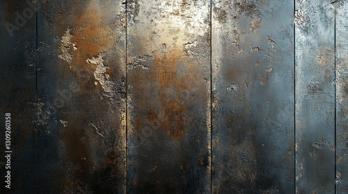Rough industrial steel surface with visible imperfections and scratches, cold metallic tones, subtle light reflections adding depth, detailed focus