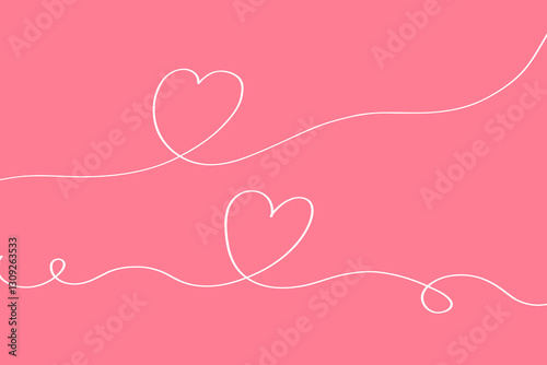 ピンクの背景と二つの手書きのハートのライン　バレンタイン　結婚