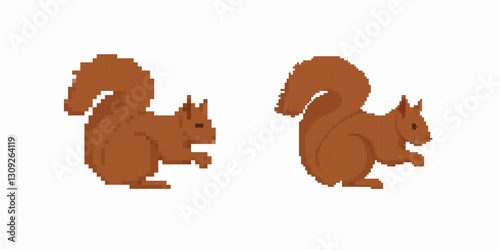 Two brown pixel art squirrels with bushy tails and simple details face opposite directions.