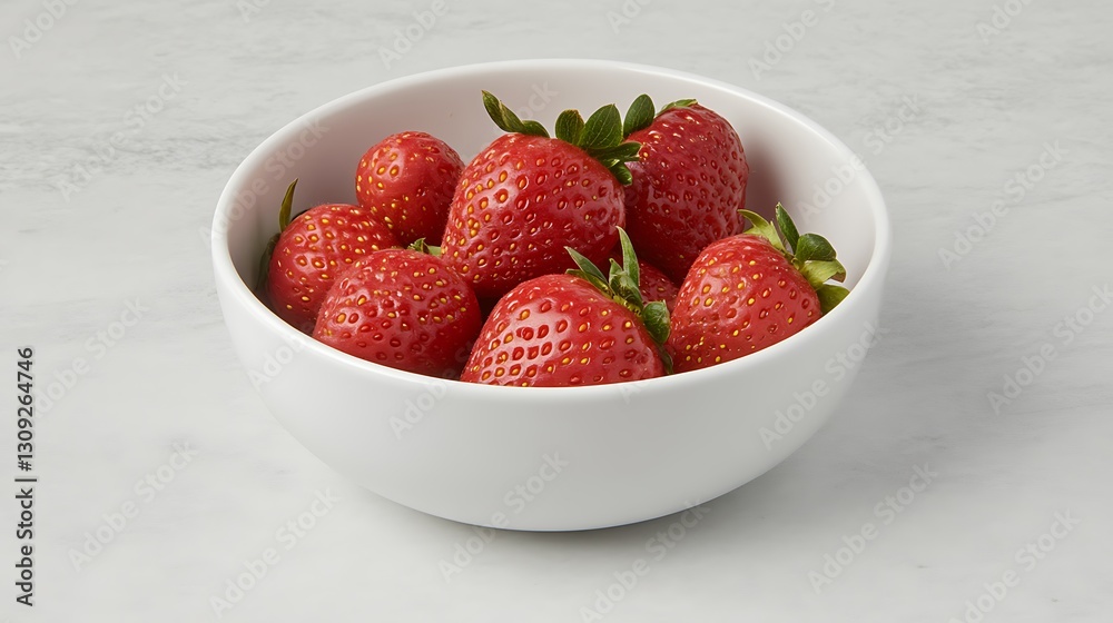Strawberries in a bowl on white marble. Diet content, promotion, blog, or cookbook use Strawberries in a bowl on white marble. Diet content, promotion, blog, or cookbook use
