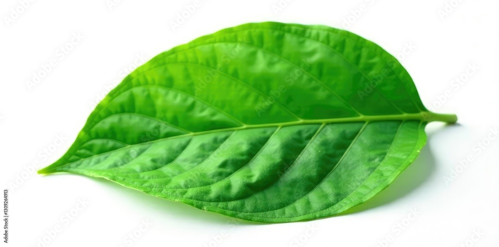 Obraz premium Green plant leaf isolated on white background with texture, foliage, green leaf, botanical