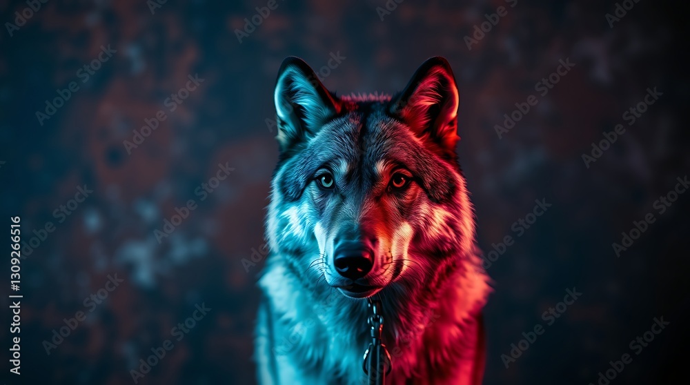 Naklejka premium Intense Wolf Portrait in Vibrant Neon Colors