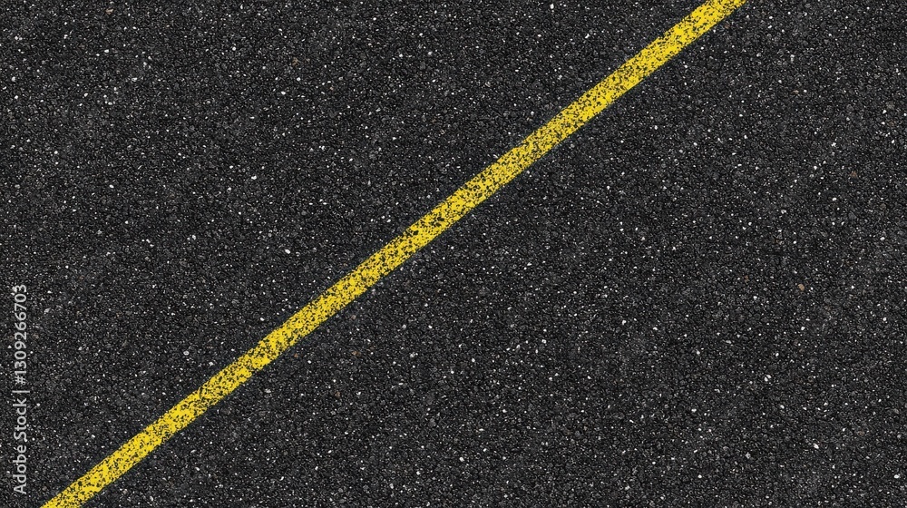Yellow road line on asphalt surface captured from top down view Yellow road line on asphalt surface captured from top down view