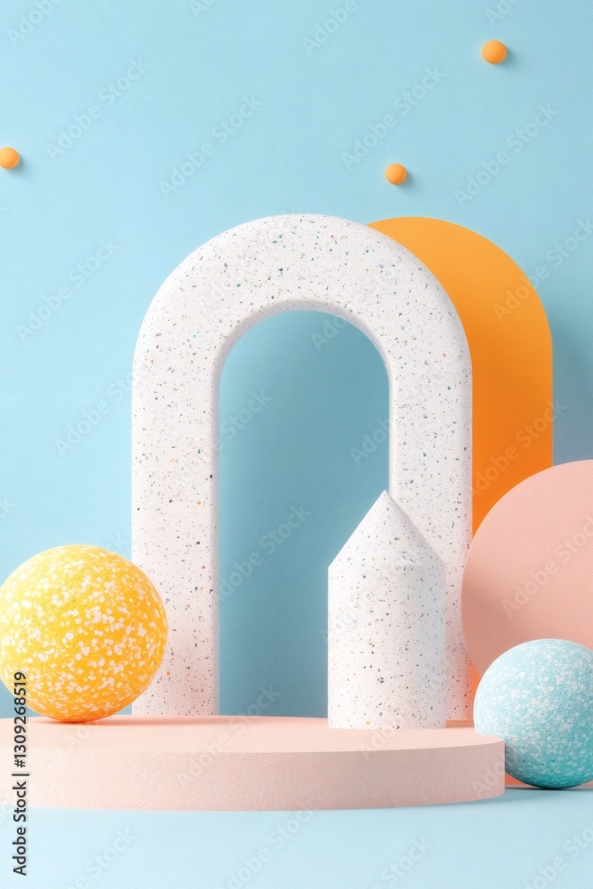 Colorful geometric shapes arranged artistically with a blue background, enhancing the modern aesthetic and playful vibe of the composition Colorful geometric shapes arranged artistically with a blue background, enhancing the modern aesthetic and playful vibe of the composition