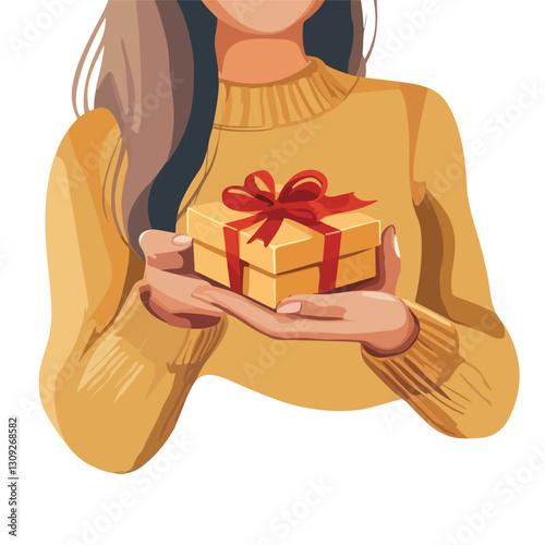 Elegant Woman Holding Small Wrapped Gift Box