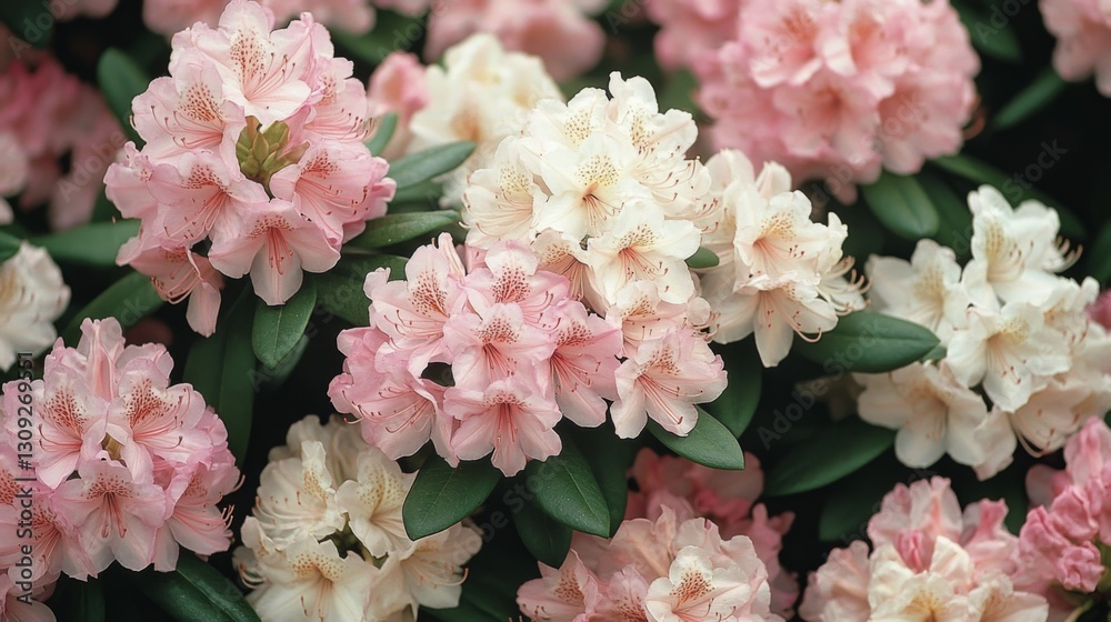 Pink and White Rhododendron Blooms Close Up Pink and White Rhododendron Blooms Close Up