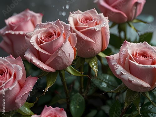 pink roses with water drops