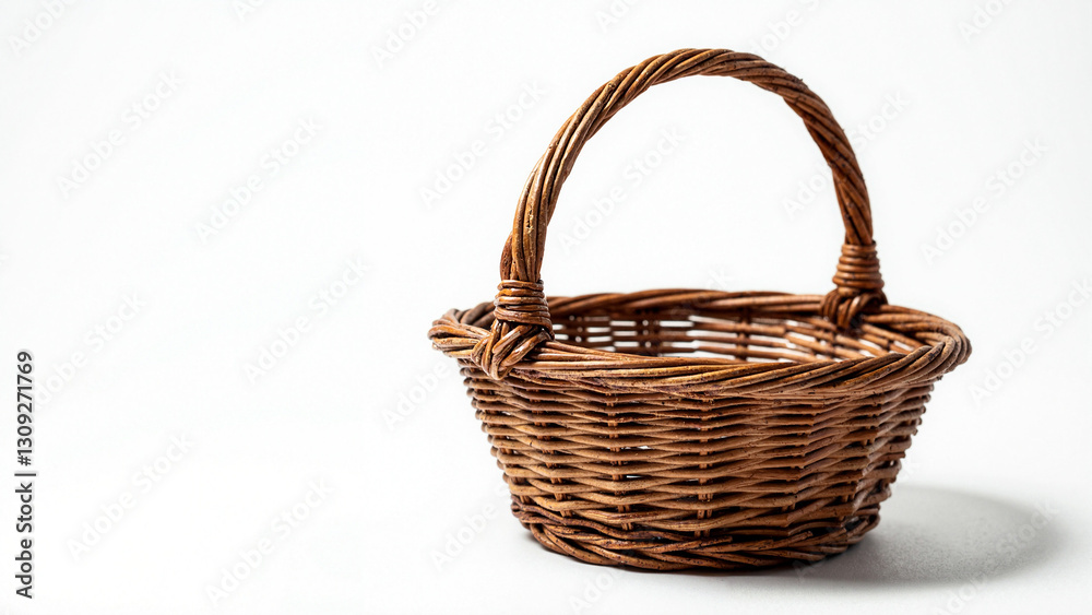 Empty Wicker Basket on White Background: Perfect for Easter Marketing, Gift Packaging, and Spring Holiday Promotions Empty Wicker Basket on White Background: Perfect for Easter Marketing, Gift Packaging, and Spring Holiday Promotions