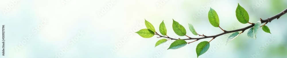 Delicate branches with green leaves on a snowy white background, botanicals, nature photography Delicate branches with green leaves on a snowy white background, botanicals, nature photography