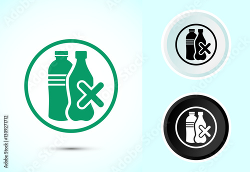 Plastic free icon design illustration, No plastic product sign symbol, Color black and white