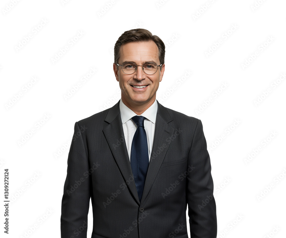 Portrait of a handsome smiling businessman in glasses and a tailored suit on transparent background Portrait of a handsome smiling businessman in glasses and a tailored suit on transparent background