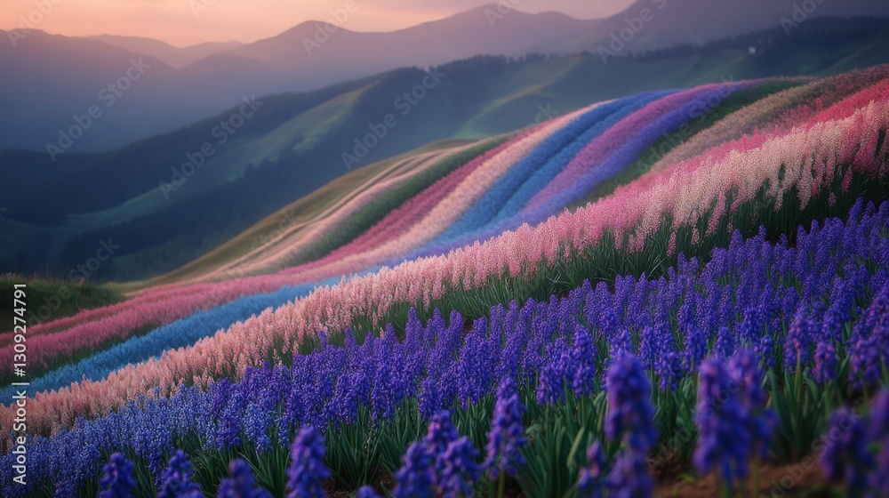 Fototapeta premium Rainbow Flower Hills Landscape